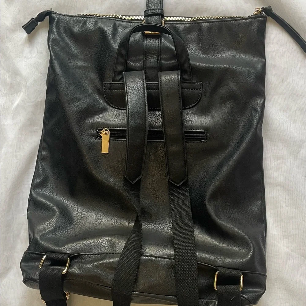 Black‎ Backpack with Fold-Over Flap and Top Handle